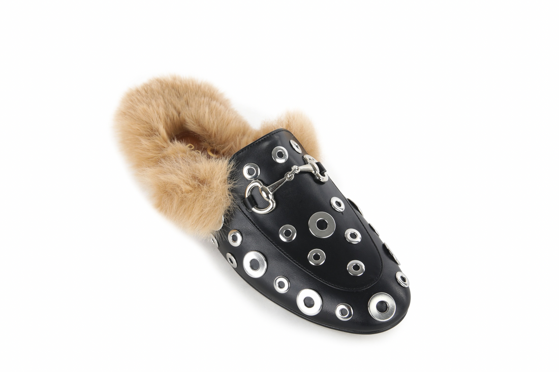 Casual Buckle Fur studded Mules