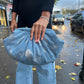 Oversized Denim Strap Clutch Bag