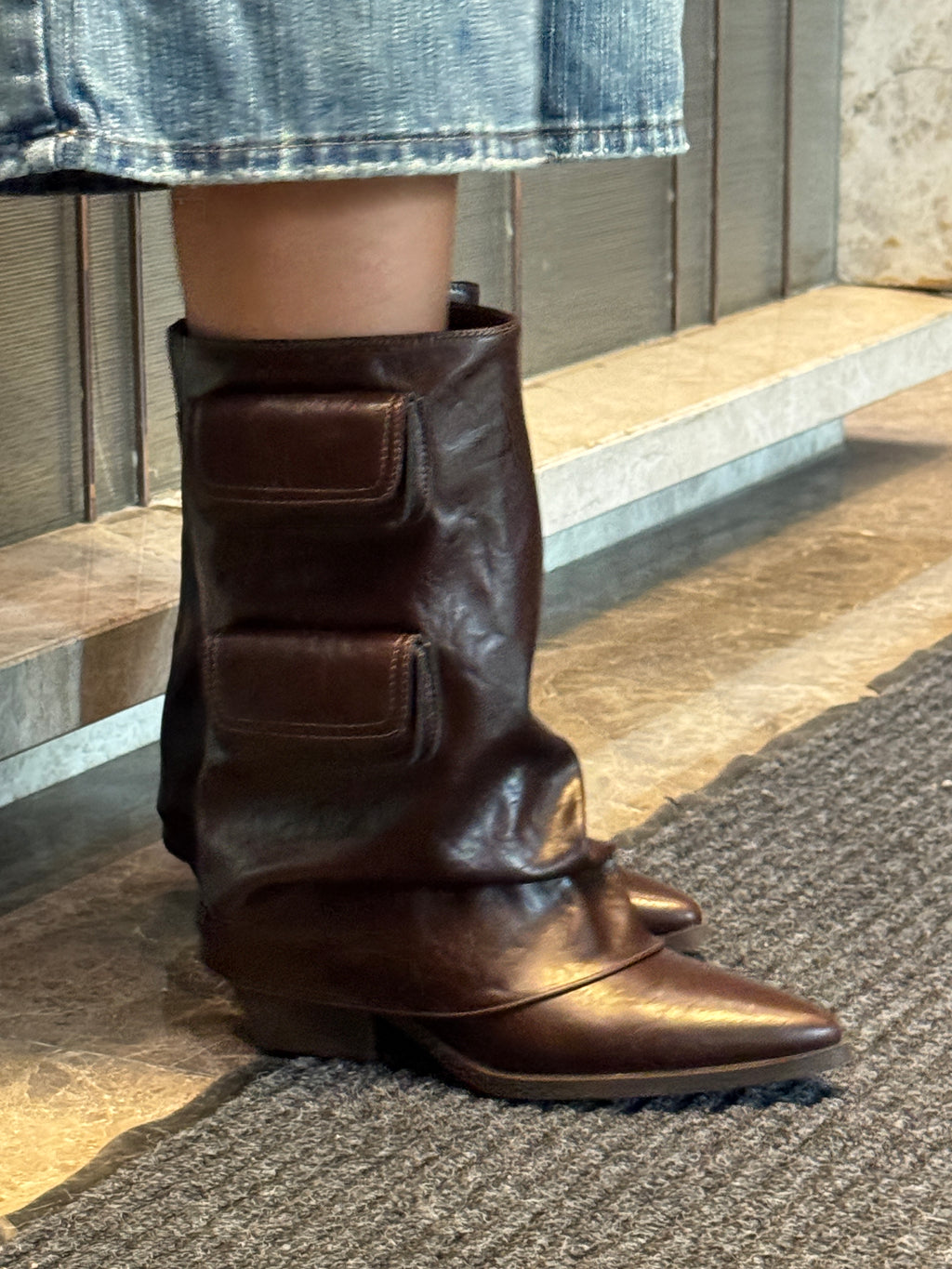 Vintage Leather Cowboy Boots with Buckle Detail