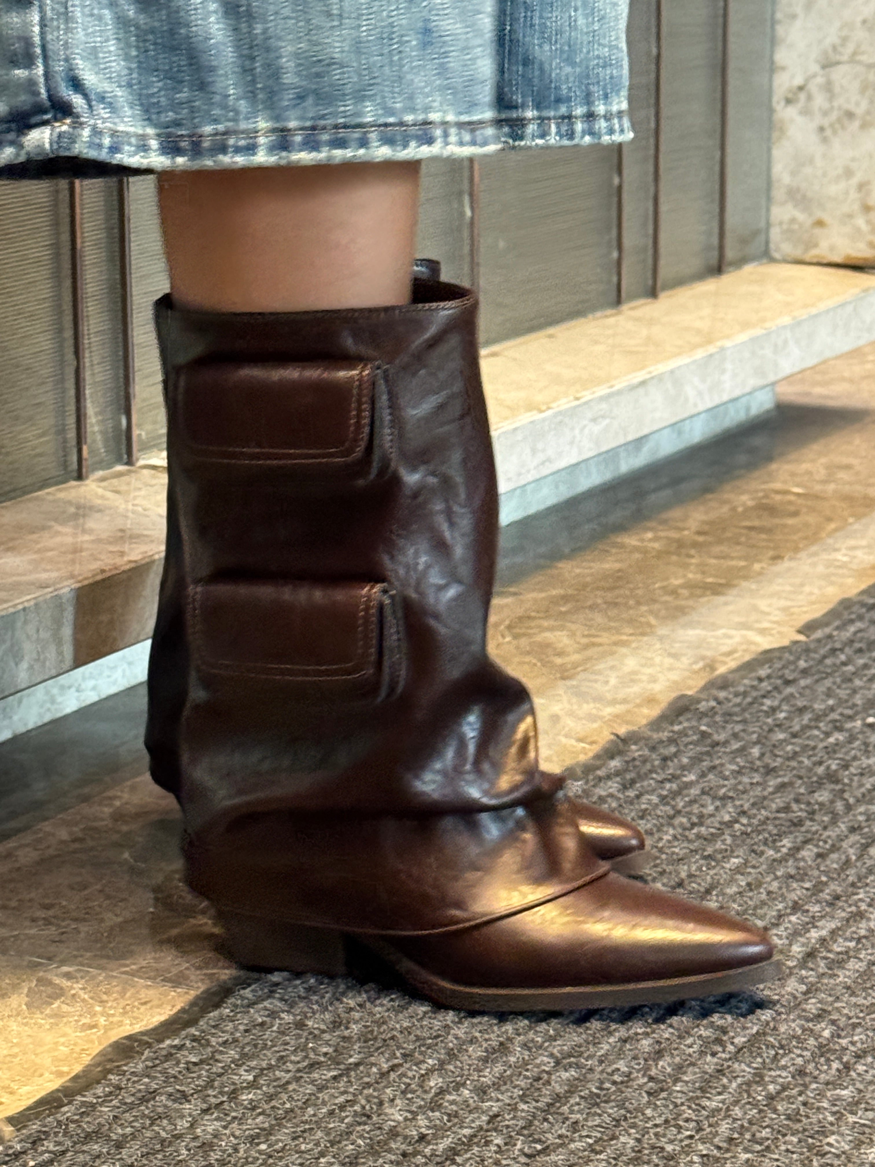 Vintage Leather Cowboy Boots with Buckle Detail