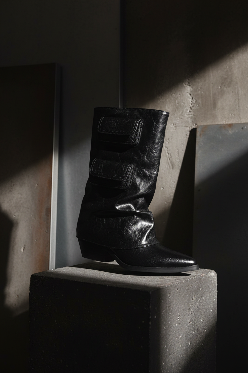 Vintage Leather Cowboy Boots with Buckle Detail