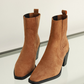 CAMEL SUEDE WOMEN'S BOOTS WITH BLUT TOE ANKLE DETAILS