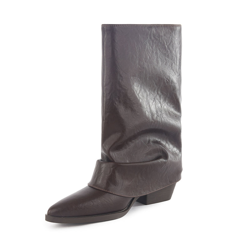 Vintage Leather Cowboy Boots with Buckle Detail