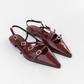 POINTED TOE THREE STRAPS CLARET  PATENT Flat  BALLERINAS