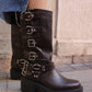 MULTI-BUCKLED BIKER BLACK WOMEN'S BOOTS