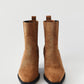 CAMEL SUEDE WOMEN'S BOOTS WITH BLUT TOE ANKLE DETAILS