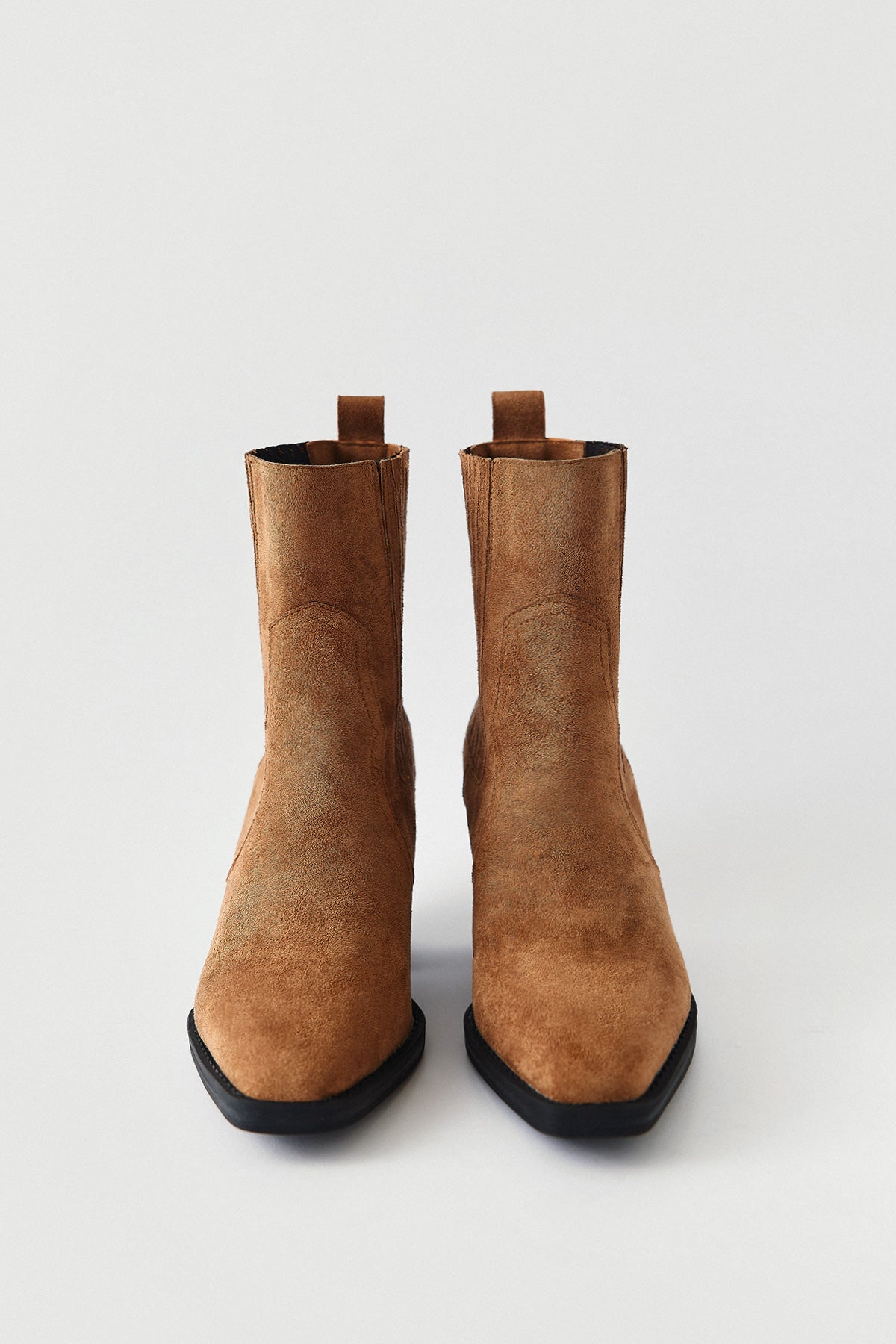 CAMEL SUEDE WOMEN'S BOOTS WITH BLUT TOE ANKLE DETAILS