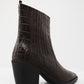 BLUNT TOE ELASTIC ANKLE BITTER BROWN CROC WOMEN'S BOOTS