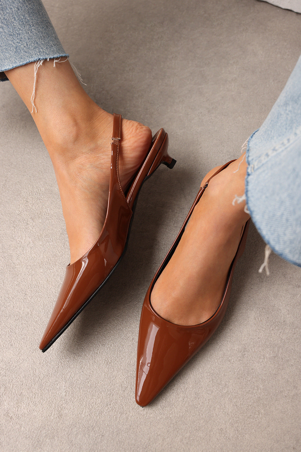 POINTED TOE MINI BROWN PATENT LEATHER WOMEN'S HEELS