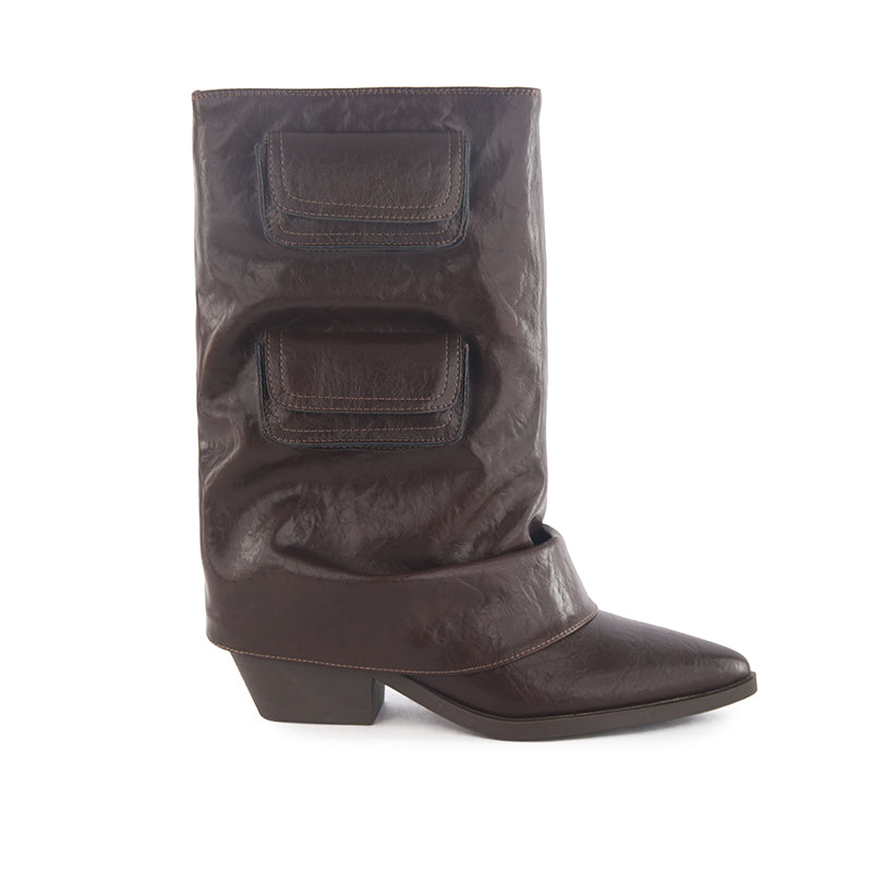 Vintage Leather Cowboy Boots with Buckle Detail