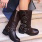 MULTI-BUCKLED BIKER BLACK WOMEN'S BOOTS