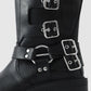 MULTI-BUCKLED BIKER BLACK WOMEN'S BOOTS