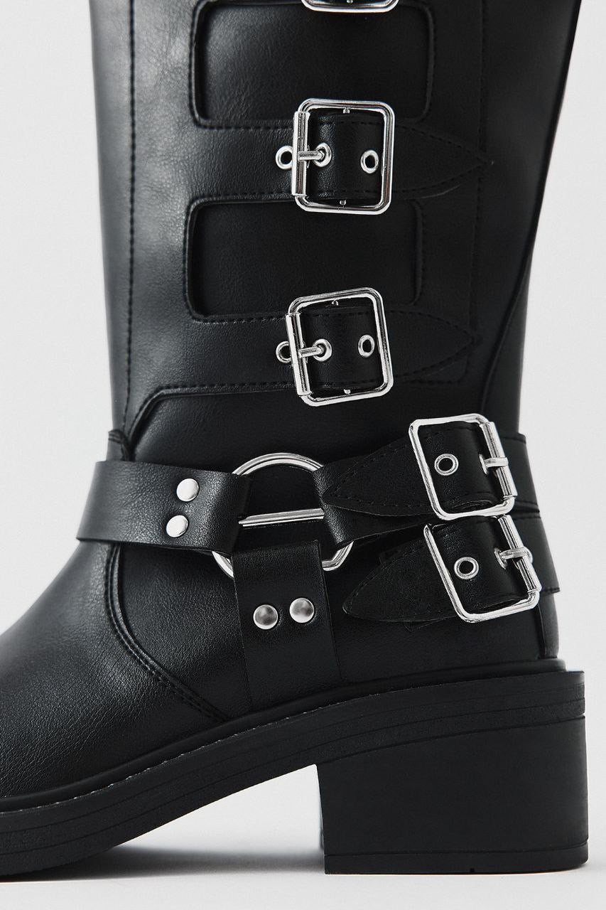 MULTI-BUCKLED BIKER BLACK WOMEN'S BOOTS