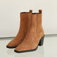 CAMEL SUEDE WOMEN'S BOOTS WITH BLUT TOE ANKLE DETAILS