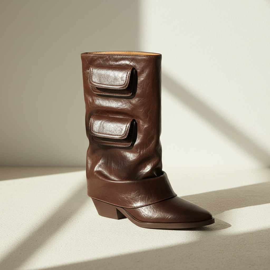 Vintage Leather Cowboy Boots with Buckle Detail