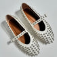 STUD BALLERINA STRAP FLAT |BLACK /white/ denim