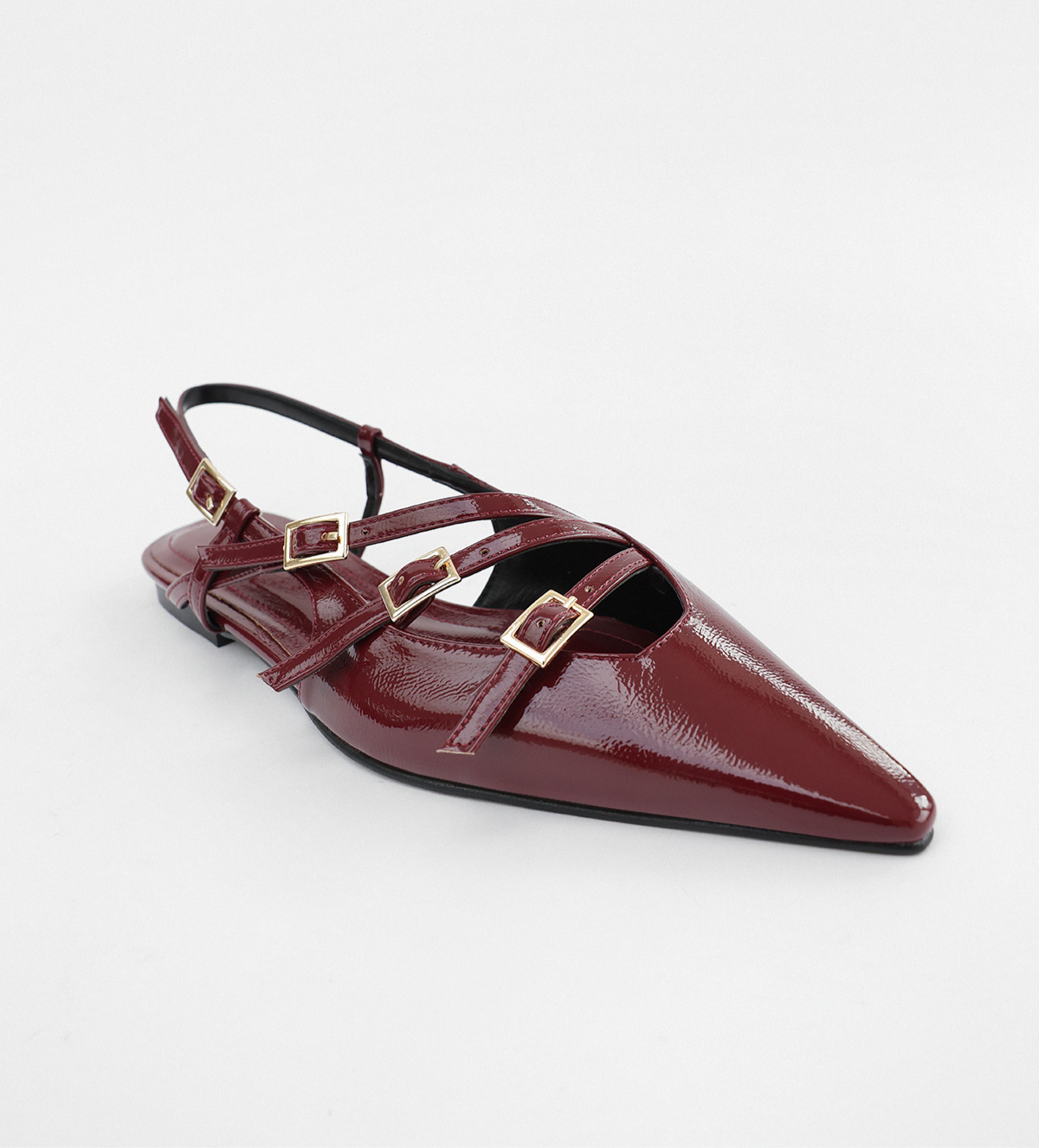 POINTED TOE THREE STRAPS CLARET  PATENT Flat  BALLERINAS