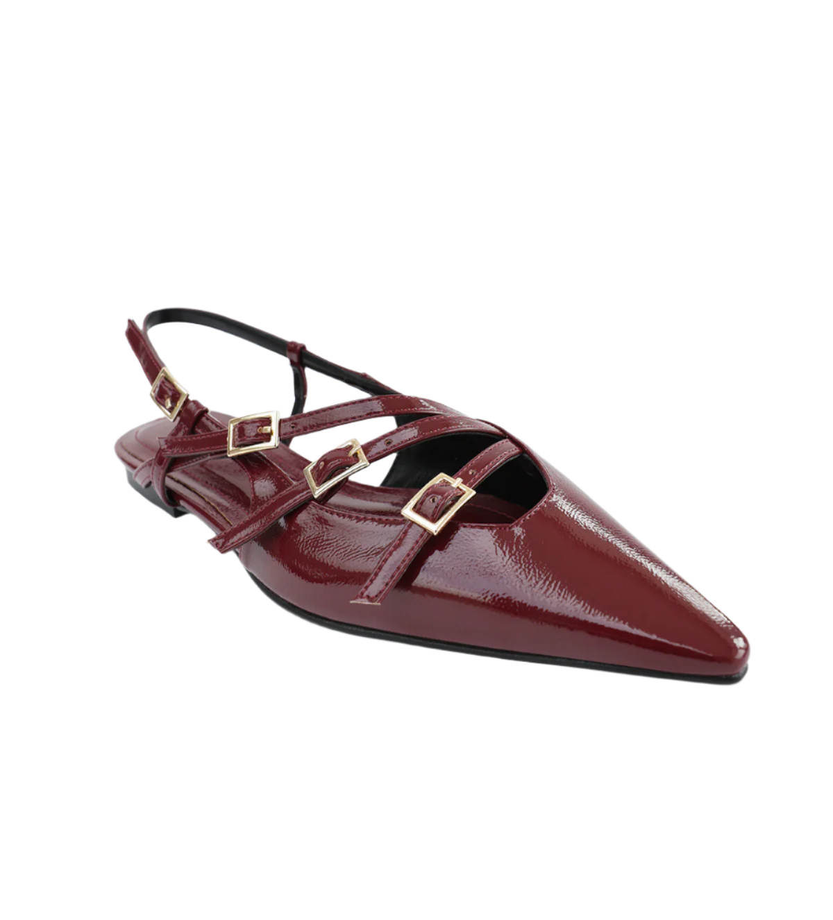 POINTED TOE THREE STRAPS CLARET  PATENT Flat  BALLERINAS
