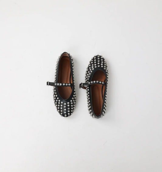 STUD BALLERINA STRAP FLAT |BLACK /white/ denim