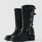 MULTI-BUCKLED BIKER BLACK WOMEN'S BOOTS