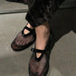 Mia Black Mesh/Patent Flats